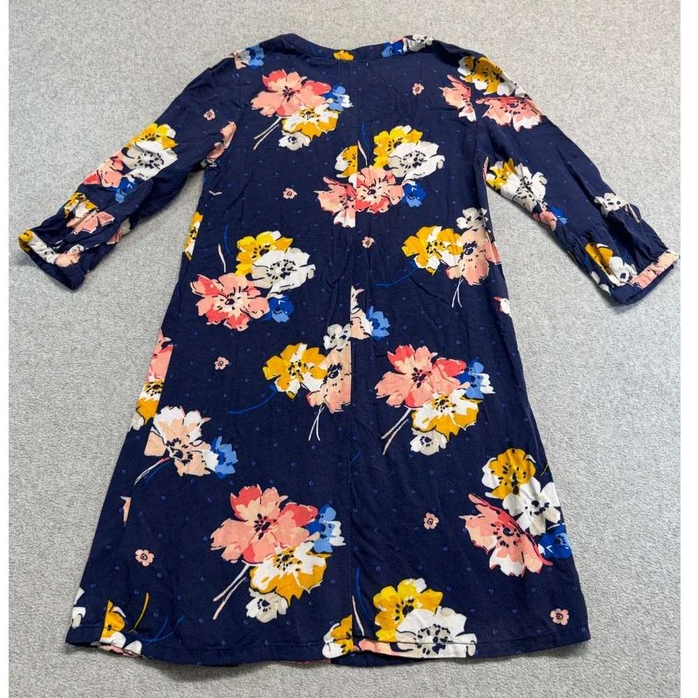 Old Navy Girls 10-12 L Navy Floral Pintuck Dress 3/4 Sleeve Flowy Casual School